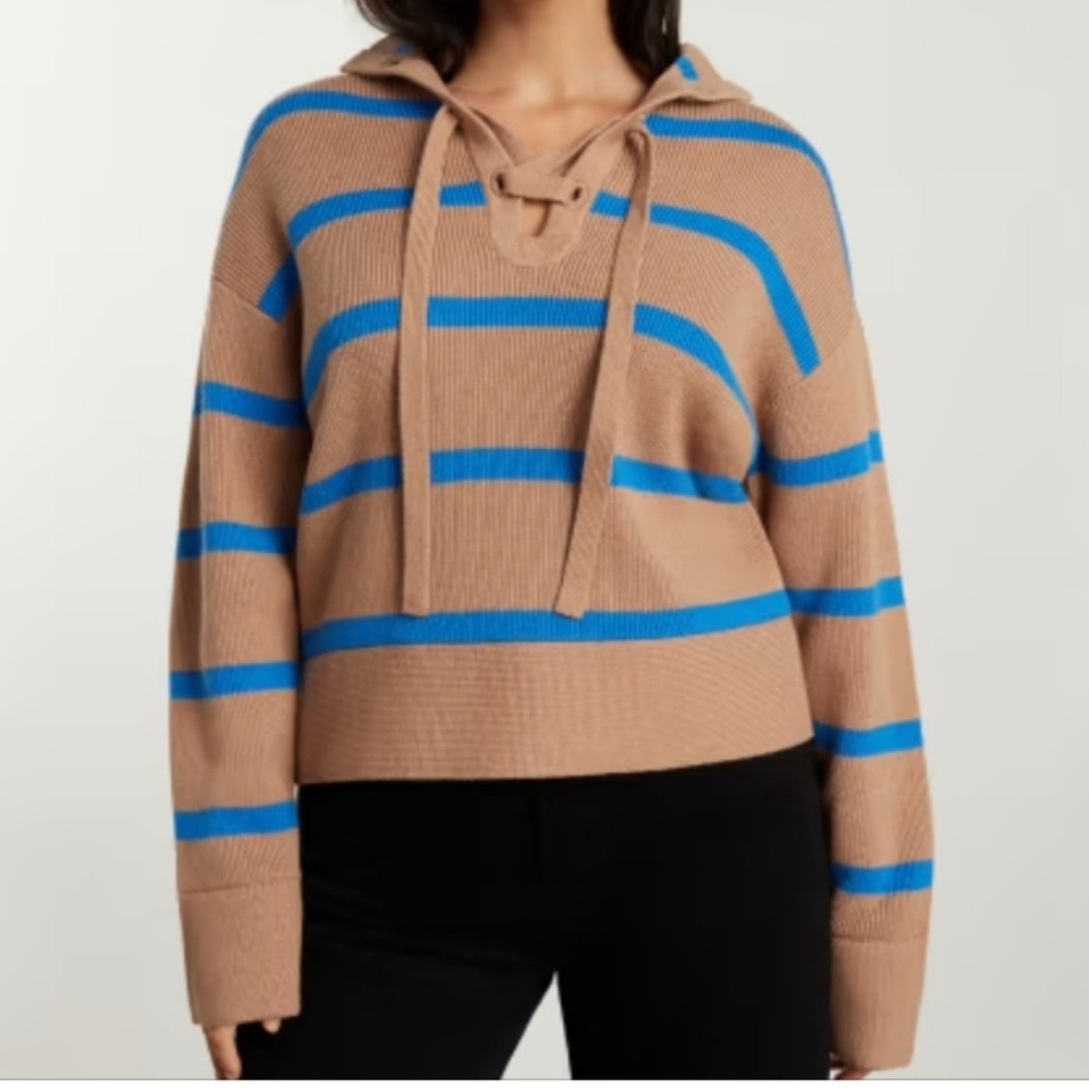 NEW Everlane Brown and Blue Striped lace up Sweater size M